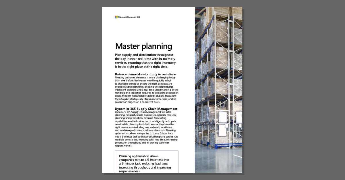 Master Planning Datasheet